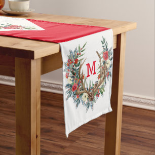 Chemin De Table Long Couronne fleurie de Noël colorée et bois