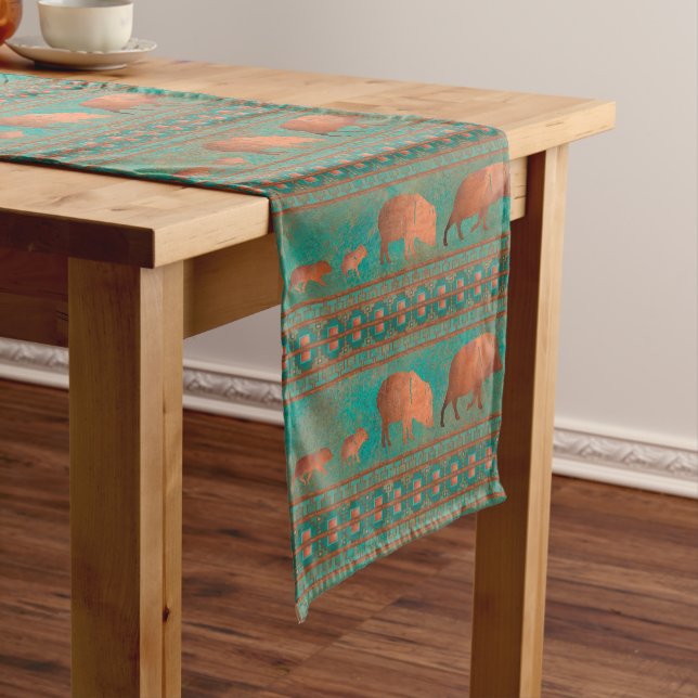 Chemin De Table Long Cute sud-ouest Javelina Famille Cuivre Turquoise (In Situ)