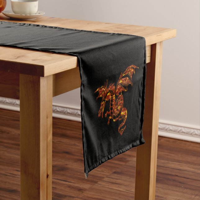 Chemin De Table Long Dragon flamboyant sur noir (In Situ)