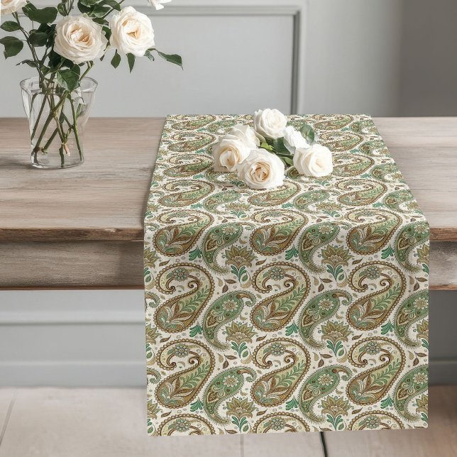 Chemin De Table Long Earthy Paisley Boho Charme pour les lieux de resta (Earthy Paisley Boho Charm for Dining Spaces Long Table Runner)