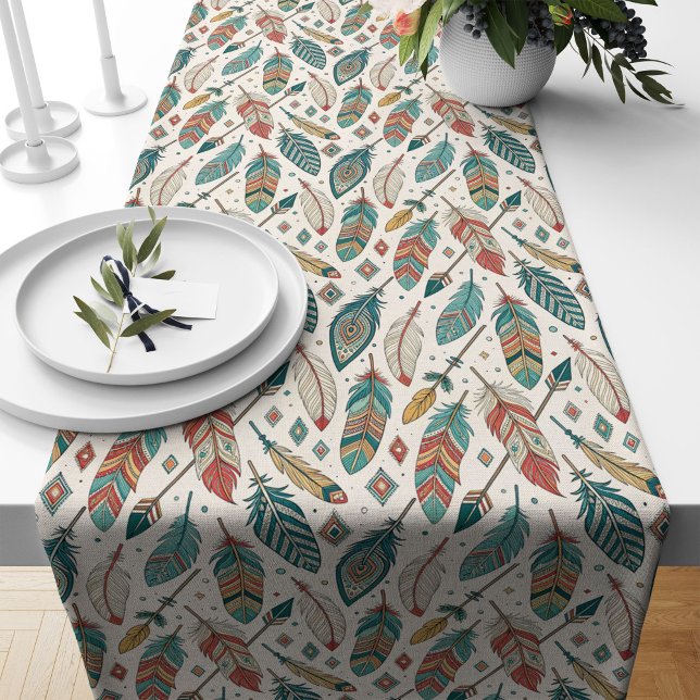 Chemin De Table Long Eclectique Ethnic Runner Feathers Flèches Thème (Eclectic Ethnic Table Runner Feathers Arrows Theme)