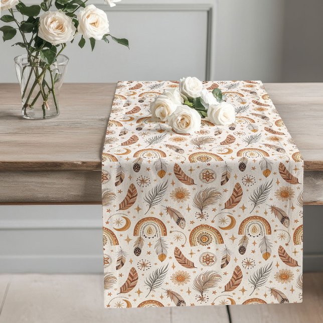 Chemin De Table Long Elégant Boho Rainbow Table Couleur de soleil couch (Elegant Boho Rainbow Table Runner Sunset Hues)