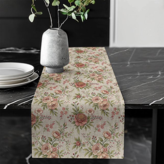 Chemin De Table Long Élégant Motif Rose coureur de table dans le style  (Elegant Rose Pattern Table Runner in Shabby Style)