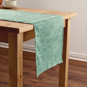 Chemin De Table Long Elégant Tons Vert Mint Retro Floral Dentelle