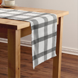Chemin De Table Long Ferme rustique blanc et gris plaid