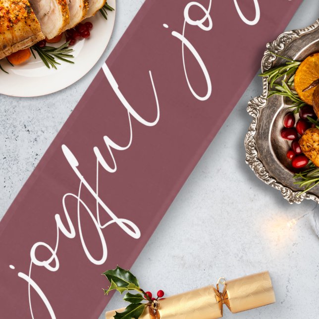 Chemin De Table Long Festif Joyful White Calligraphie Bourgogne (Créateur téléchargé)