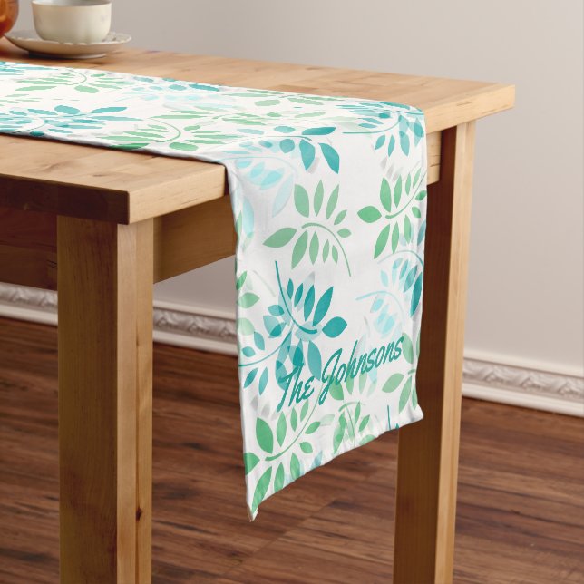 Chemin De Table Long Feuilles bleu vert (In Situ)