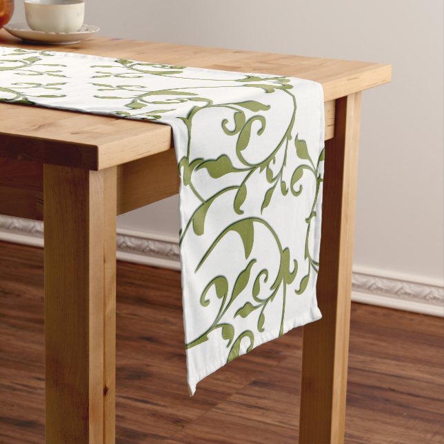 Chemin De Table Long Feuilles qui défilent en olive (In Situ)