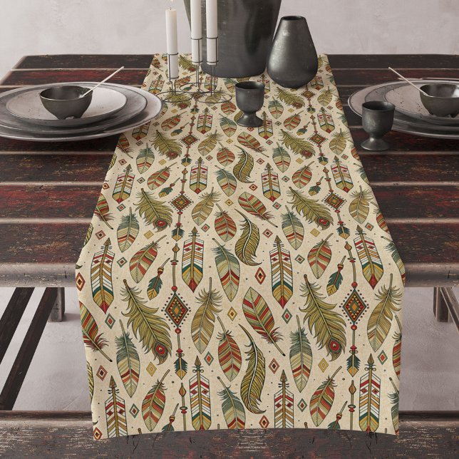 Chemin De Table Long Flèches et plumes rustiques du coureur de table et (Rustic Ethnic Table Runner Arrows and Feathers)