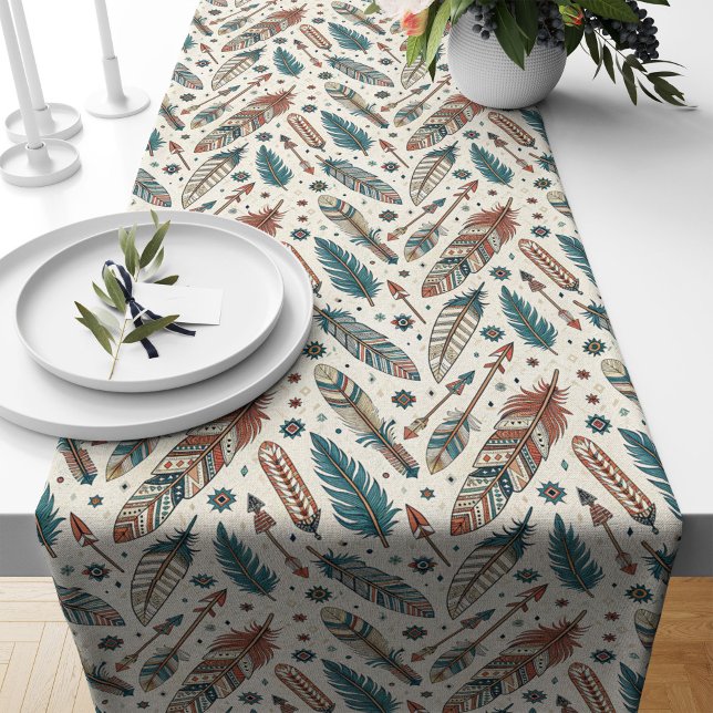 Chemin De Table Long Flèches Motif (Southwest Table Runner Feathers Arrows Motif)