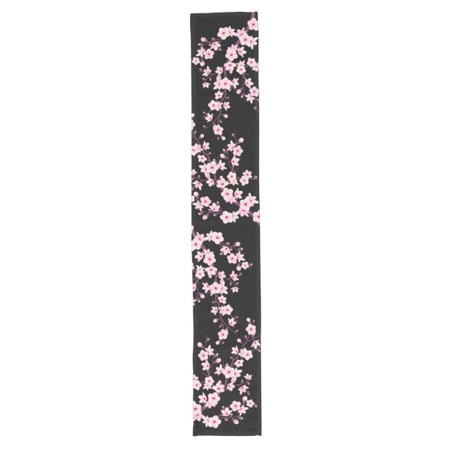 Chemin De Table Long Fleur de Cerisier Rose Noir (Devant)