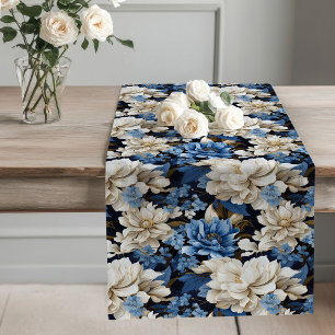 Chemin De Table Long Fleurs bleues et blanches décoration d'intérieur c