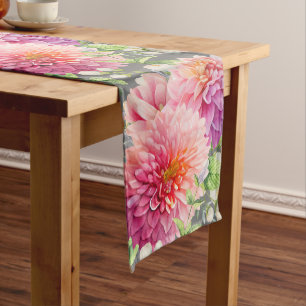 Chemin De Table Long Fleurs Dahlia Roses