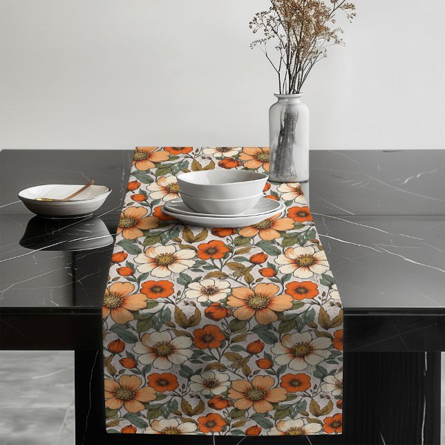 Chemin De Table Long Fleurs d'automne Coureur de table Automne Élégance (Autumn Blooms Table Runner Fall Floral Elegance)