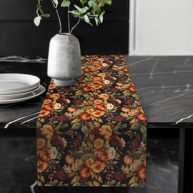 Chemin De Table Long Fleurs d'automne rustiques et coureur Citrouille (Rustic Autumn Flowers & Pumpkins Runner)