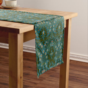 Chemin De Table Long Fleurs d'Automne Vintage Bleu Vert William Morris