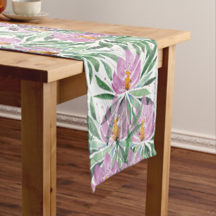 Chemin De Table Long Fleurs Fleurs Violet Lotus Aquarelle Art