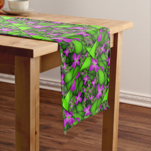 Chemin De Table Long Fleurs fractales Abstraites de néon rose vert