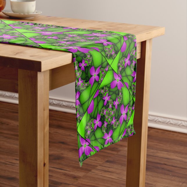 Chemin De Table Long Fleurs fractales Abstraites de néon rose vert (In Situ)