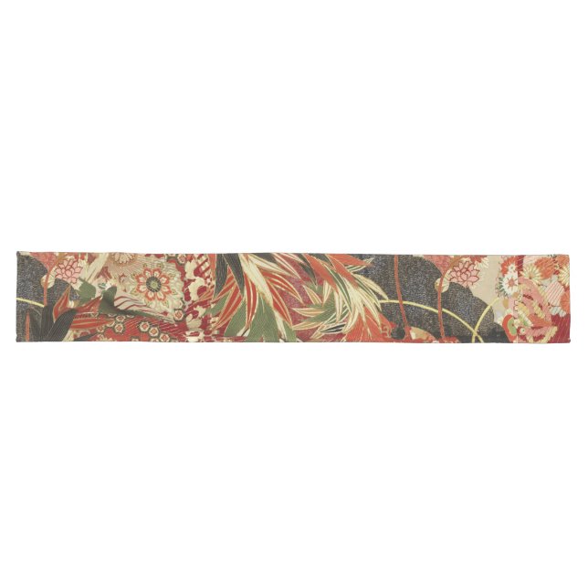 Chemin De Table Long FLEURS JAPONAISES ANCIENNES JAPONAISES Vert Rouge  (Horizontal)