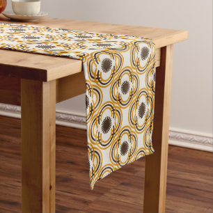 Chemin De Table Long Fleurs ou yeux - orange et marron