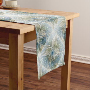 Chemin De Table Long Floral Dream Motif Abstrait Blue Khaki Fractal