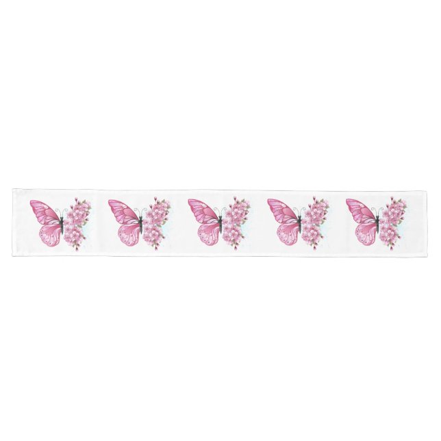 Chemin De Table Long Flower Butterfly with Pink Sakura (Horizontal)
