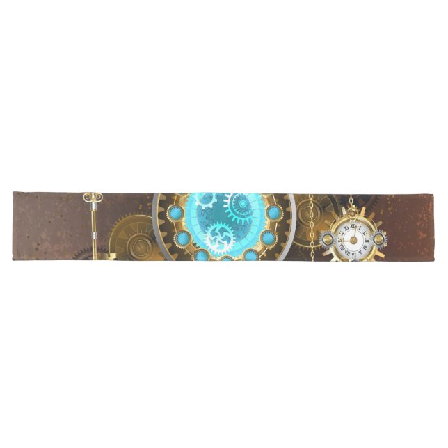 Chemin De Table Long Fond rouillé Steampunk avec verres turquoise (Horizontal)