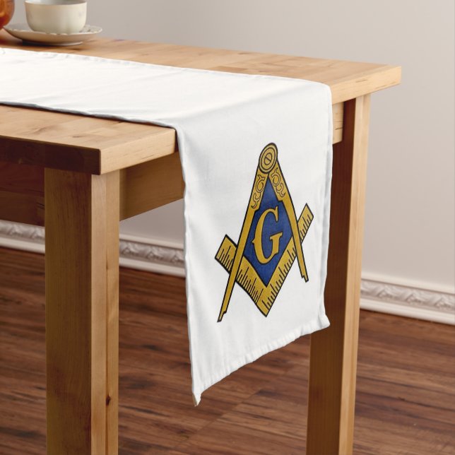 Chemin De Table Long Freemason Masonic Carré et Compass (In Situ)