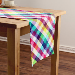 Chemin De Table Long Funky Rainbow Plaid Motif large table Runner