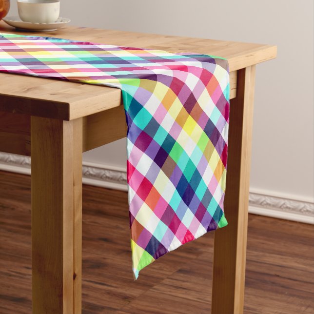 Chemin De Table Long Funky Rainbow Plaid Motif large table Runner (In Situ)