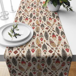 Chemin De Table Long Gras Plumes Tribales Flèches Table Runner Ethnique