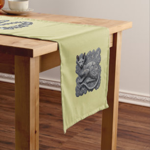Chemin De Table Long Gris Sphynx Paisley et Diamants noirs