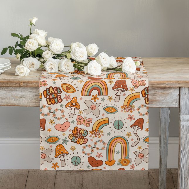 Chemin De Table Long Groovy Pastel Runner 60s Terracotta Bloom Style (Groovy Pastel Runner 60s Terracotta Bloom Style)