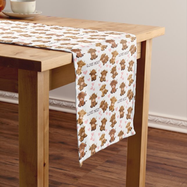 Chemin De Table Long Highland Cow Love Moo Valentine Coeur Table Runer (In Situ)