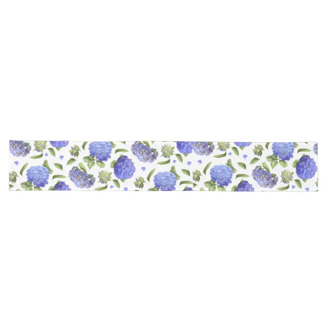 Chemin De Table Long Hortensias bleus (Horizontal)