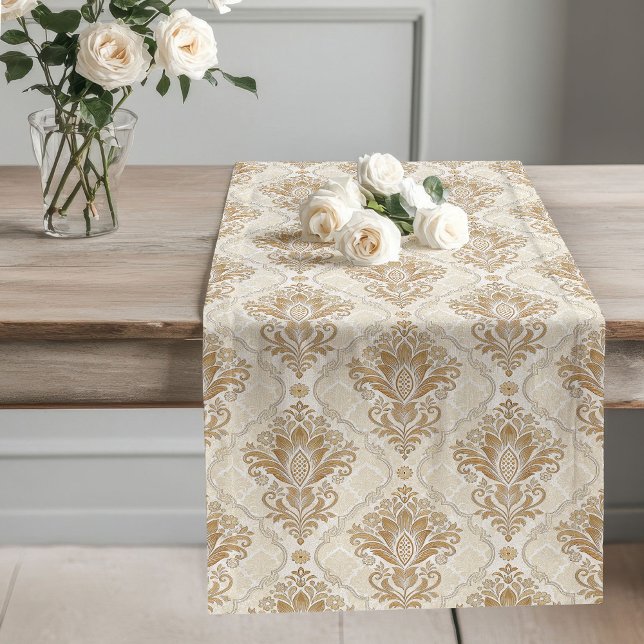 Chemin De Table Long Imprimante Victorian Neutral Damask (Timeless Victorian Neutral Damask Print Long Table Runner)