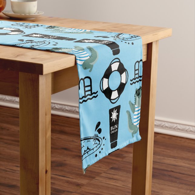 Chemin De Table Long Invitation d'anniversaire de piscine pour enfants  (In Situ)