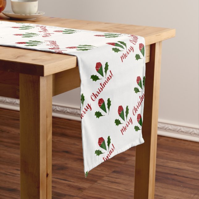 Chemin De Table Long Jolly Abstrait Roses rouges et Holiday Holly (In Situ)