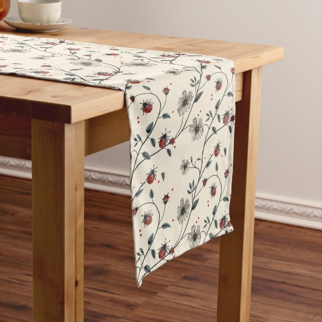 Chemin De Table Long Jouer Ladybugs et Fleurs (In Situ)