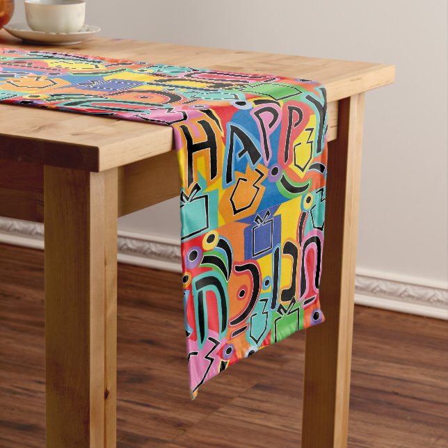 Chemin De Table Long Joyeux Hanukkah Lumineux (In Situ)