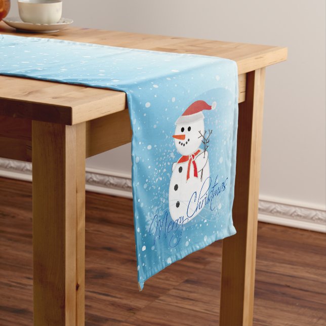 Chemin De Table Long Joyeux Noël Snowman et Snowflakes (In Situ)