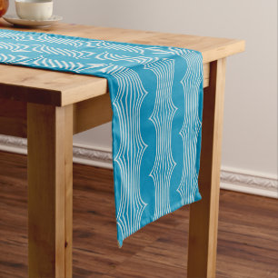 Chemin De Table Long Lignes blanches Abstraites rétro sur Motif bleu