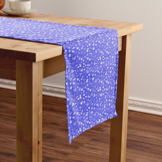 Chemin De Table Long Luxe Moderne Élégant Amour Bleu Coeur (In Situ)