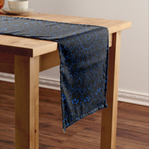 Chemin De Table Long Mandala Bleu de Cobalt à la Symétrie Intriquée