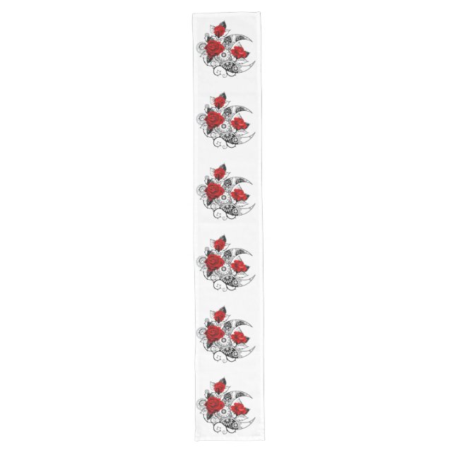 Chemin De Table Long Mechanical Crescent with Red Roses (Devant)