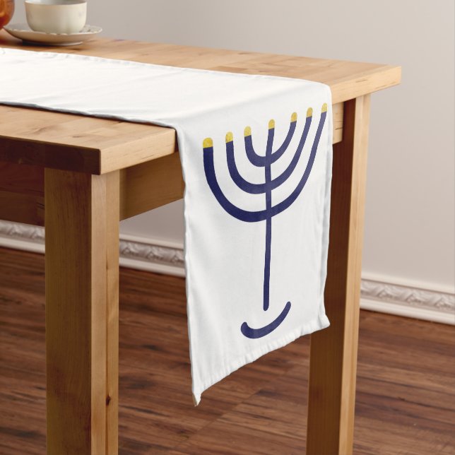 Chemin De Table Long Menorah Table Runner White-Navy (In Situ)