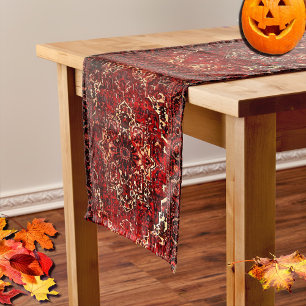 Chemin De Table Long Modèle de tapis oriental en rouge foncé