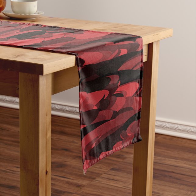 Chemin De Table Long Motif Abstrait Rouge Noir (In Situ)