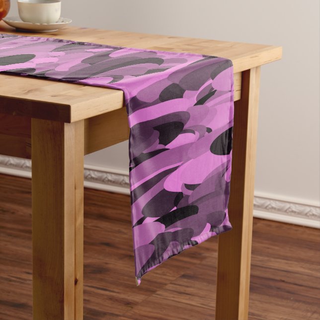 Chemin De Table Long Motif Abstrait Violet Noir (In Situ)